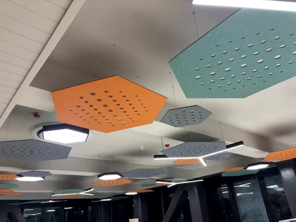 Suspended hexagonal acoustic clouds