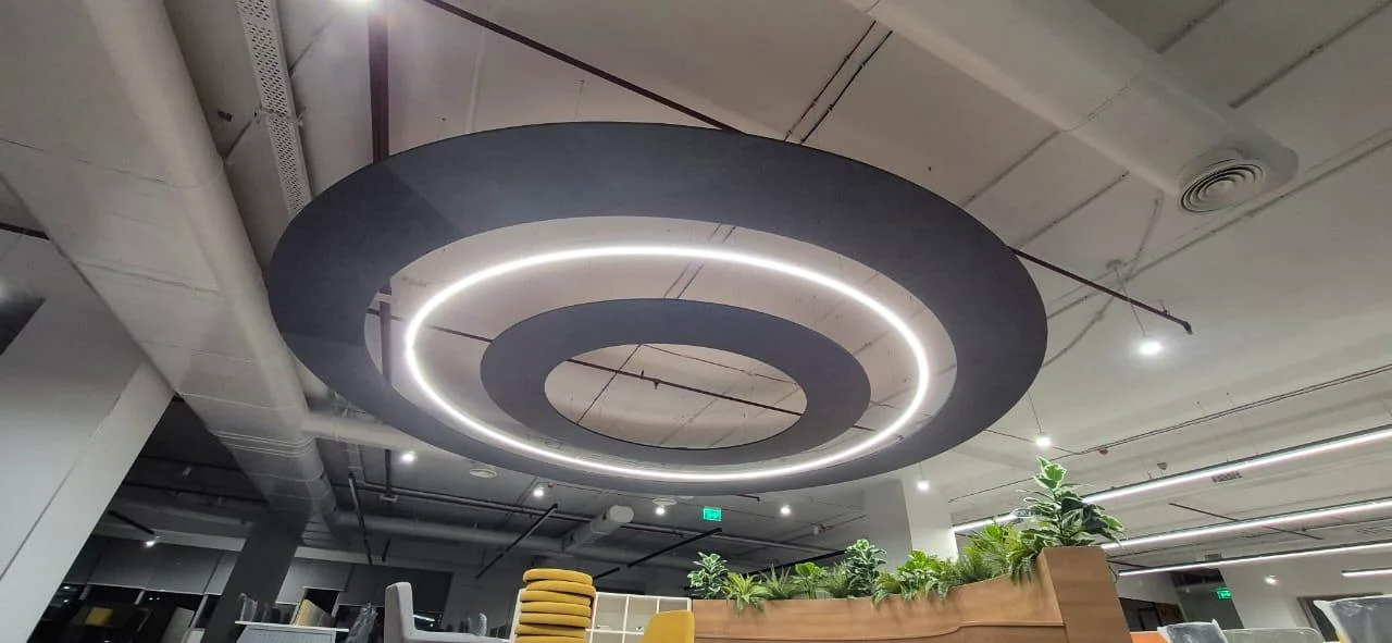 Circular acoustic ceiling treatment